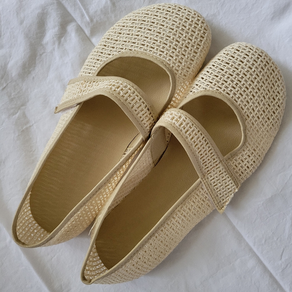 Tadeevo Ecru Mesh Ballet Flats Mary Jane's EU size 40 like new